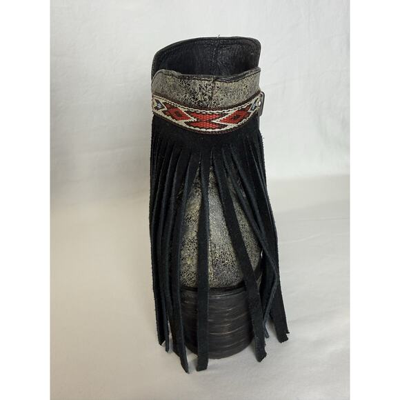 Corral Women’s Black Leather Ankle Boots J-Toe Fringe & Aztec Embroidery Size 10 - Picture 9 of 13